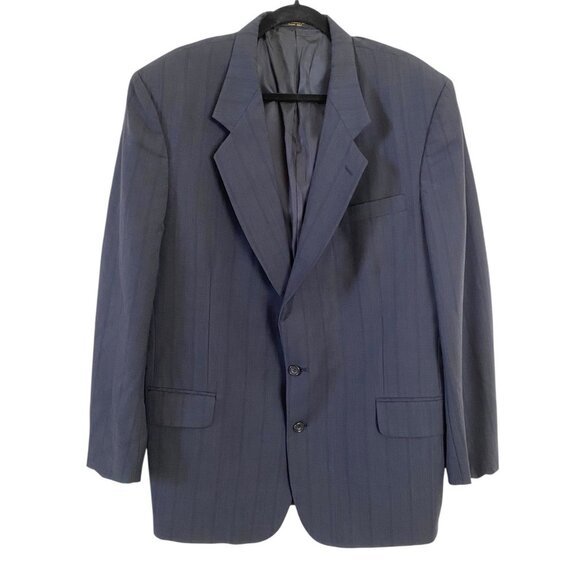 Oscar de la Renta Other - Oscar De La Renta Mens Navy Blue Plaid Two Button Blazer Traveler Worsted 44L